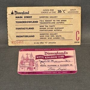 Vintage 1967 Magic Kingdom Membership Card & Adult Coupon Disyland
